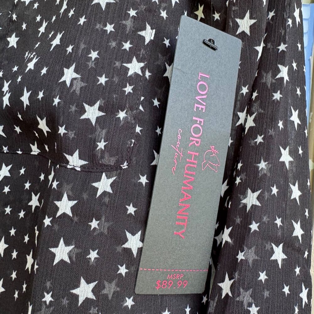 Love for Humanity Couture Button Down Shirt sz Small Stars Black w/ White Stars - Picture 3 of 10
